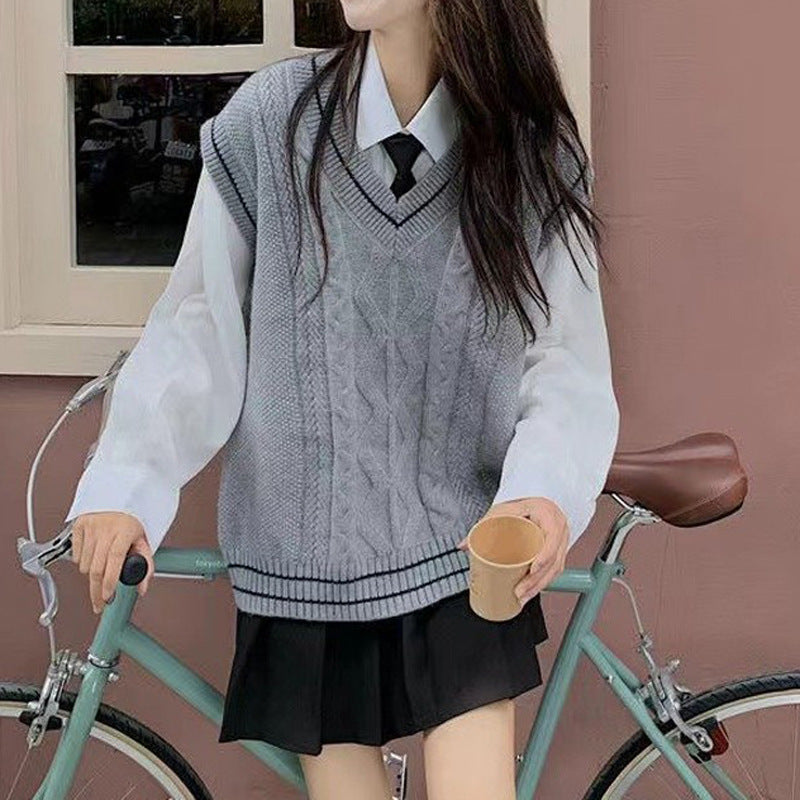 Damen Strickpullover mit V-Ausschnitt und geometrischem Zopfmuster Drune