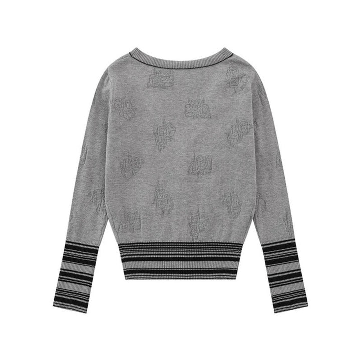 Damen Strickjacke mit V‑Ausschnitt, feinem Jacquardmuster und kontrastierenden Bündchen Drune