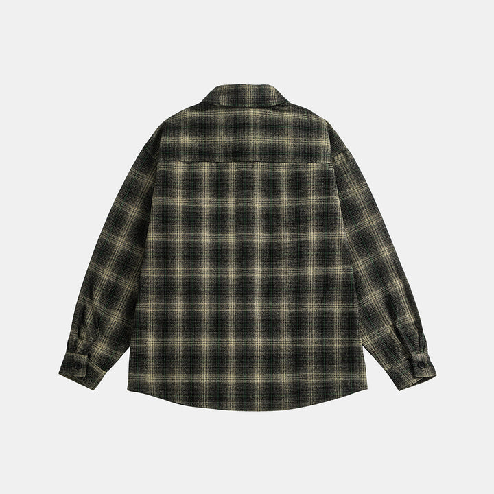 Unisex Kariertes Overshirt‑Jacke im Flanelllook mit Brustpattentaschen Drune