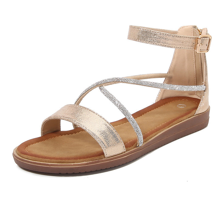 Damen Flache Riemensandalen mit eleganten Glitzerdetails Drune