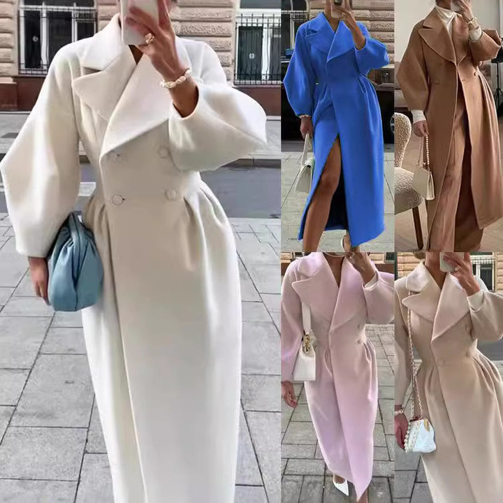 Damen nan taillierter Doppelreihiger Trenchcoat mit weitem Ärmel und hohem Beinschlitz Drune