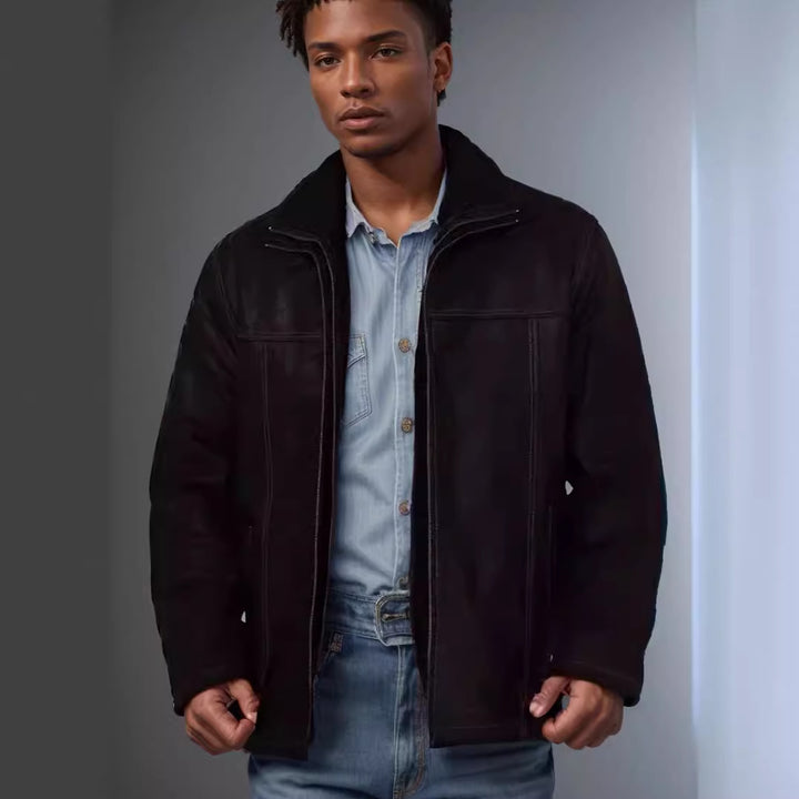 Herren Lammfelljacke mit breitem Kragen und praktischen Taschen Drune