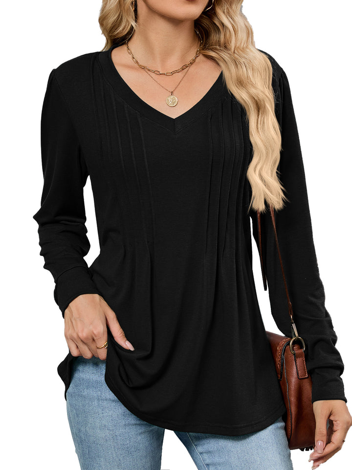 Damen Viskose Blusenshirt mit eleganten Falten und V-Ausschnitt Drune