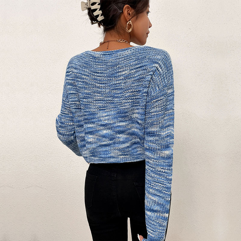 Damen Kurzer Off-Shoulder Strickpullover mit lässiger Crop-Silhouette Drune