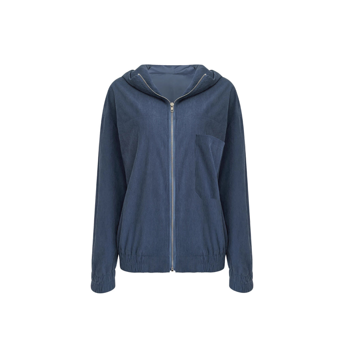 Damen Casual Cord-Hoodiejacke mit feiner Kordsamtstruktur, durchgehendem Reißverschluss und elastischem Saum Drune
