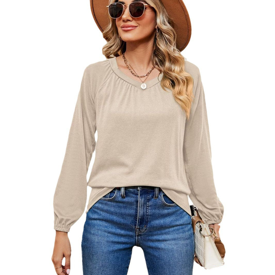 Damen lässiges Longsleeve Oberteil mit raffinierten Rüschendetails Drune