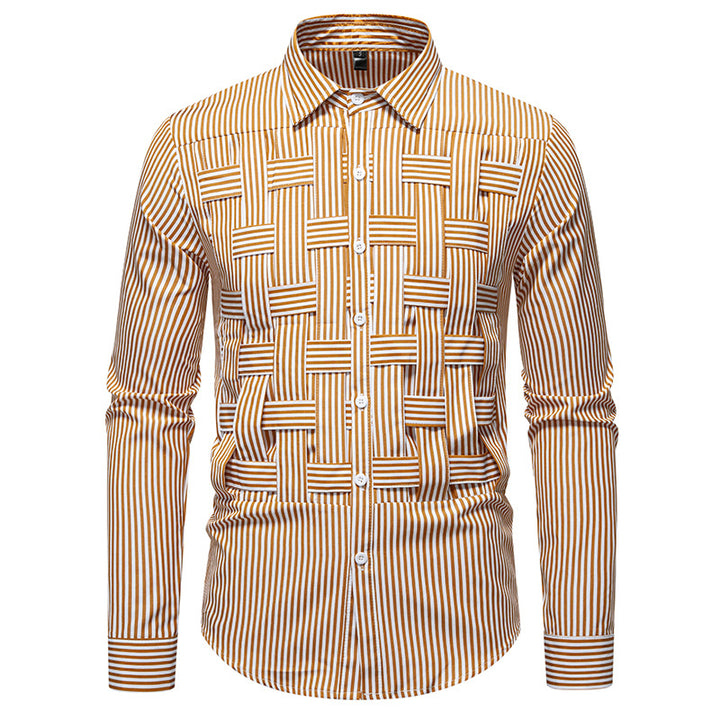 Herren Gestreiftes Business-Hemd mit gewebter Flechtoptik und Slim-Fit Drune