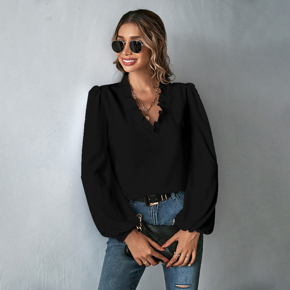 Damen Bluse mit voluminösen Ärmeln und eleganter Rüschendekoration Drune