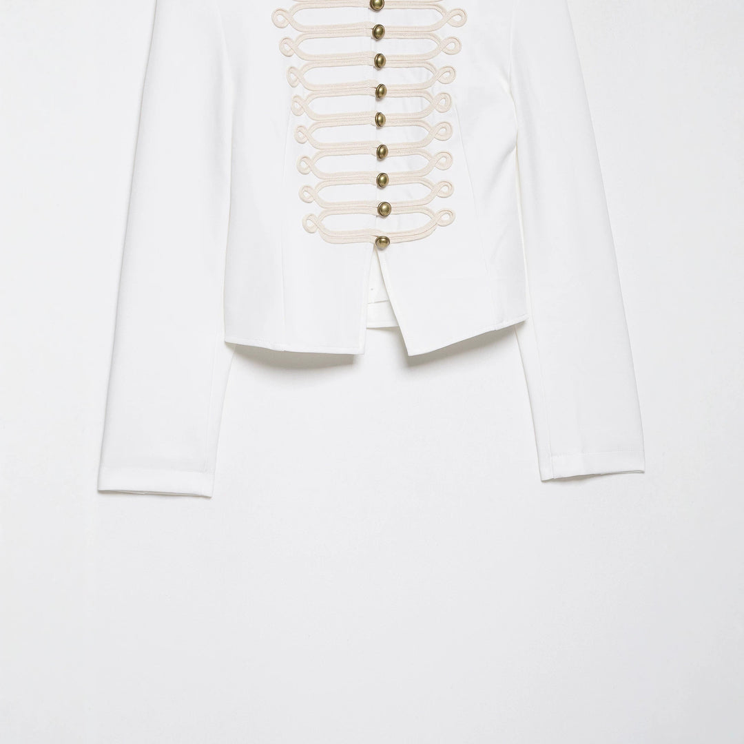 Damen Kurzjacke im Palais‑Hussarenstil mit Stehkragen und ornamentaler Zierbesatz Drune