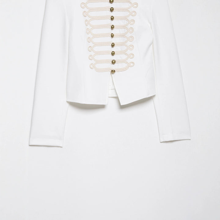 Damen Kurzjacke im Palais‑Hussarenstil mit Stehkragen und ornamentaler Zierbesatz Drune