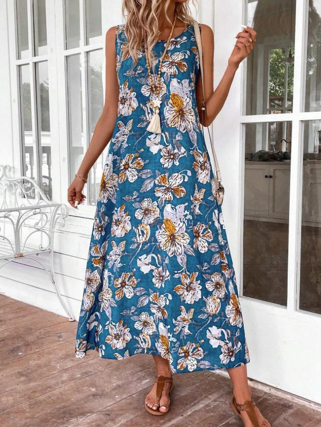 Damen Langes Sommerkleid mit floralem Muster und elegantem Schnitt Drune