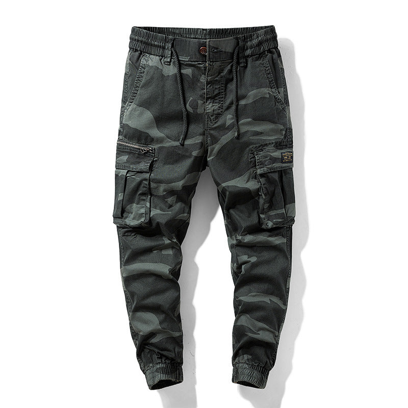 Herren Camouflage‑Cargo‑Jogger aus robustem Baumwollmix mit Tunnelzugbund, Reißverschluss‑Tasche und gerippten Knöcheln Drune