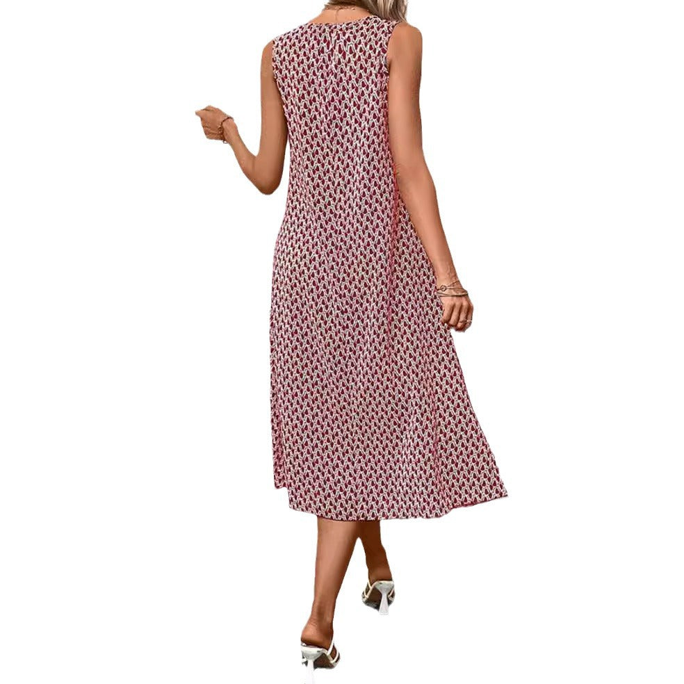 Damen nan ärmelloses Sommer-Midikleid in A-Linie mit Rundhalsausschnitt, seitlichem Beinschlitz und legerem Fall Drune