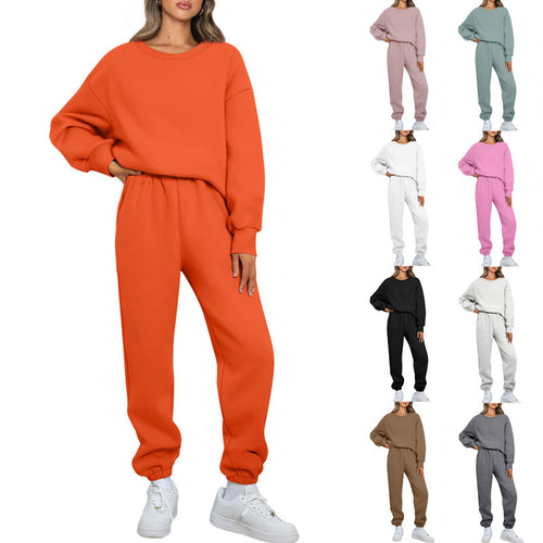 Damen nan zweiteiliges Comfort-Loungewear-Set mit oversized Rundhals, hochgeschnittener Jogginghose und elastischem Knöchelbund Drune