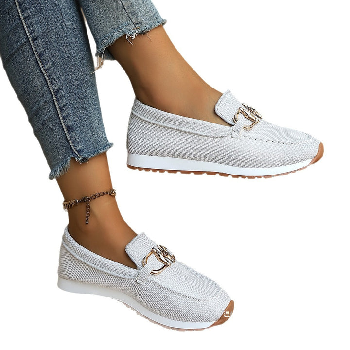 Damen Atmungsaktive Mesh-Slipper-Loafer mit goldfarbener Schnallendekor und leichter Gummisohle Drune