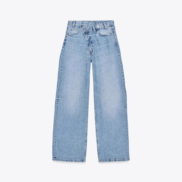 Damen Hochtaillierte weite Denim-Jeans mit asymmetrischem Bund und Culotte-Schnitt Drune