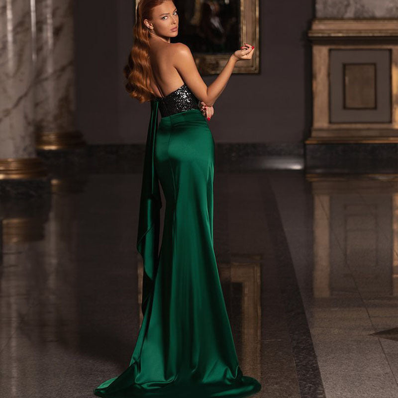 Damen Elegantes Abendkleid mit transparentem Oberteil und hohem Schlitz Drune