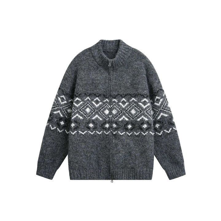 Damen Grobstrick-Zipjacke mit Norwegermuster und hohem Rippkragen Drune