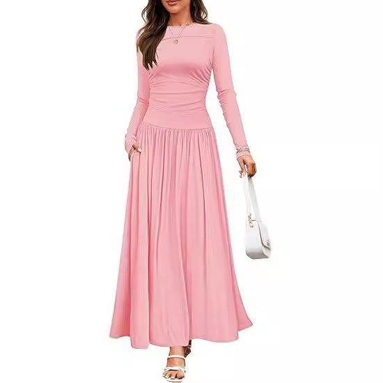 Damen Maxikleid mit langen Ärmeln und elegantem Wickeldesign Drune