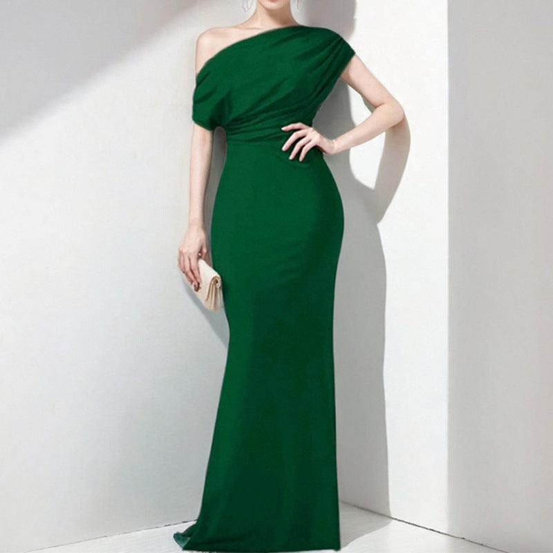 Damen Elegantes Maxikleid mit asymmetrischem Ausschnitt und tailliertem Schnitt Drune