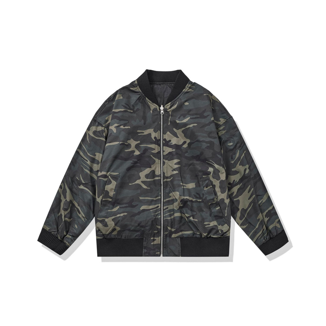 Unisex Leichtgewichtige Boxy‑Bomberjacke aus Nylon mit geripptem Kragen und Pattentaschen Drune