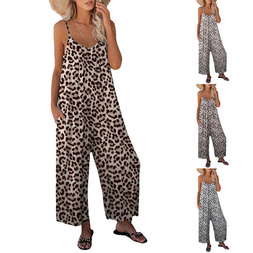 Drune | Leopard-Print-Tasche Lockerer Träger Einteiler Overall