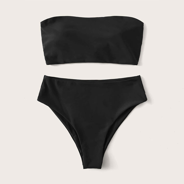 Damen Bandeau-Bikini-Set mit hohem Taillenslip und verstellbaren Trägern Drune