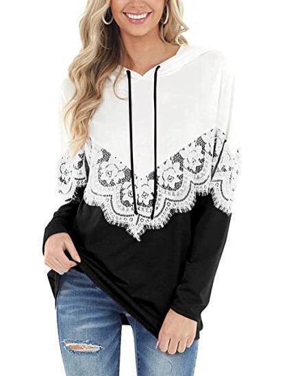 Damen Kapuzenpullover mit eleganter Spitzendekoration und lässigem Schnitt Drune
