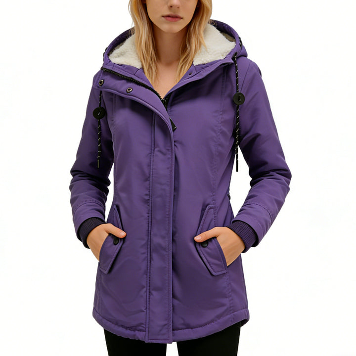 Damen Wasserabweisender Parka mit Teddyfutter, Kapuze und Taillierter Passform Drune