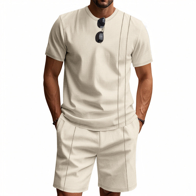 Herren nan urbanes Waffel-Jersey-Ensemble mit kontrastierenden Ziernähten und lockerer Bermuda-Passform Drune