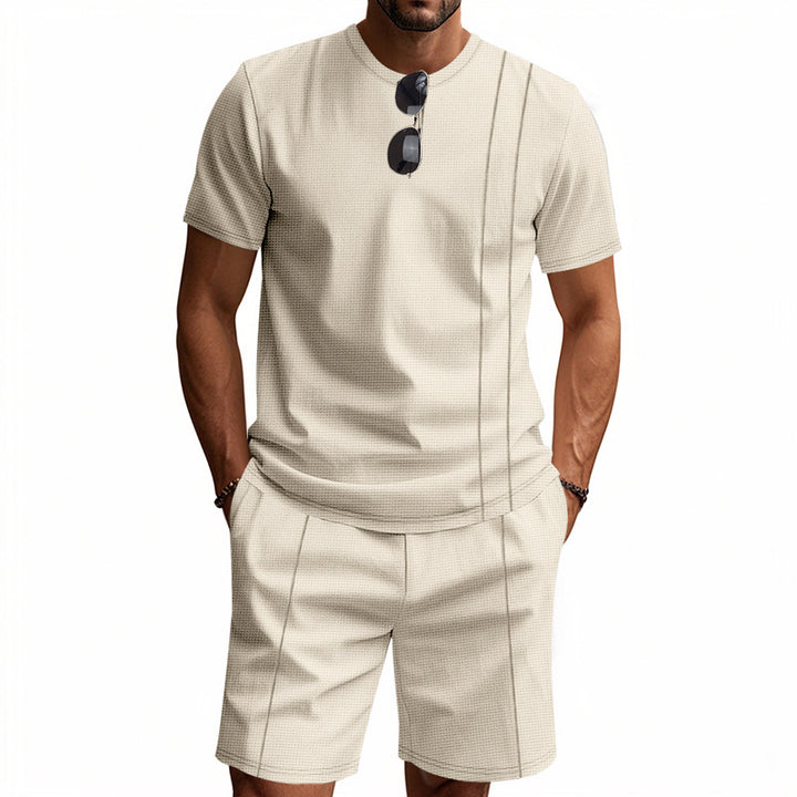 Herren nan urbanes Waffel-Jersey-Ensemble mit kontrastierenden Ziernähten und lockerer Bermuda-Passform Drune
