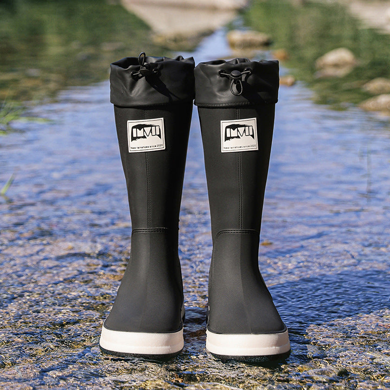 Damen kniehohe wasserdichte Gummistiefel mit verstellbarem Kordelabschluss Drune