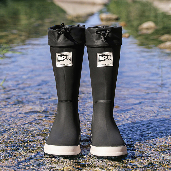 Damen kniehohe wasserdichte Gummistiefel mit verstellbarem Kordelabschluss Drune