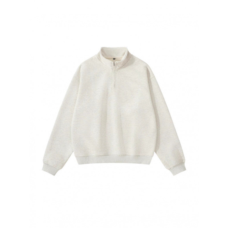 Unisex Oversize-Halbzip-Sweatshirt aus Baumwollmix mit Stehkragen und Rippbündchen Drune
