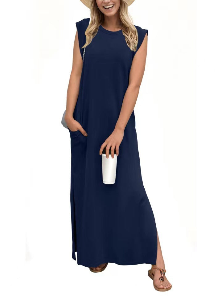 Damen elegantes Maxikleid mit schlichter Silhouette und lässigen Ärmeln Drune