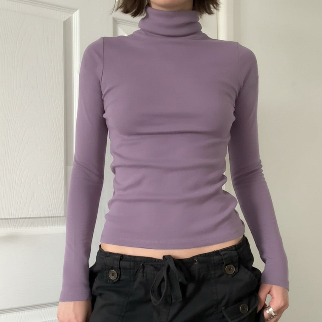 Damen Figurnahes Langarm-Rollkragen-Shirt aus Stretch-Jersey Drune