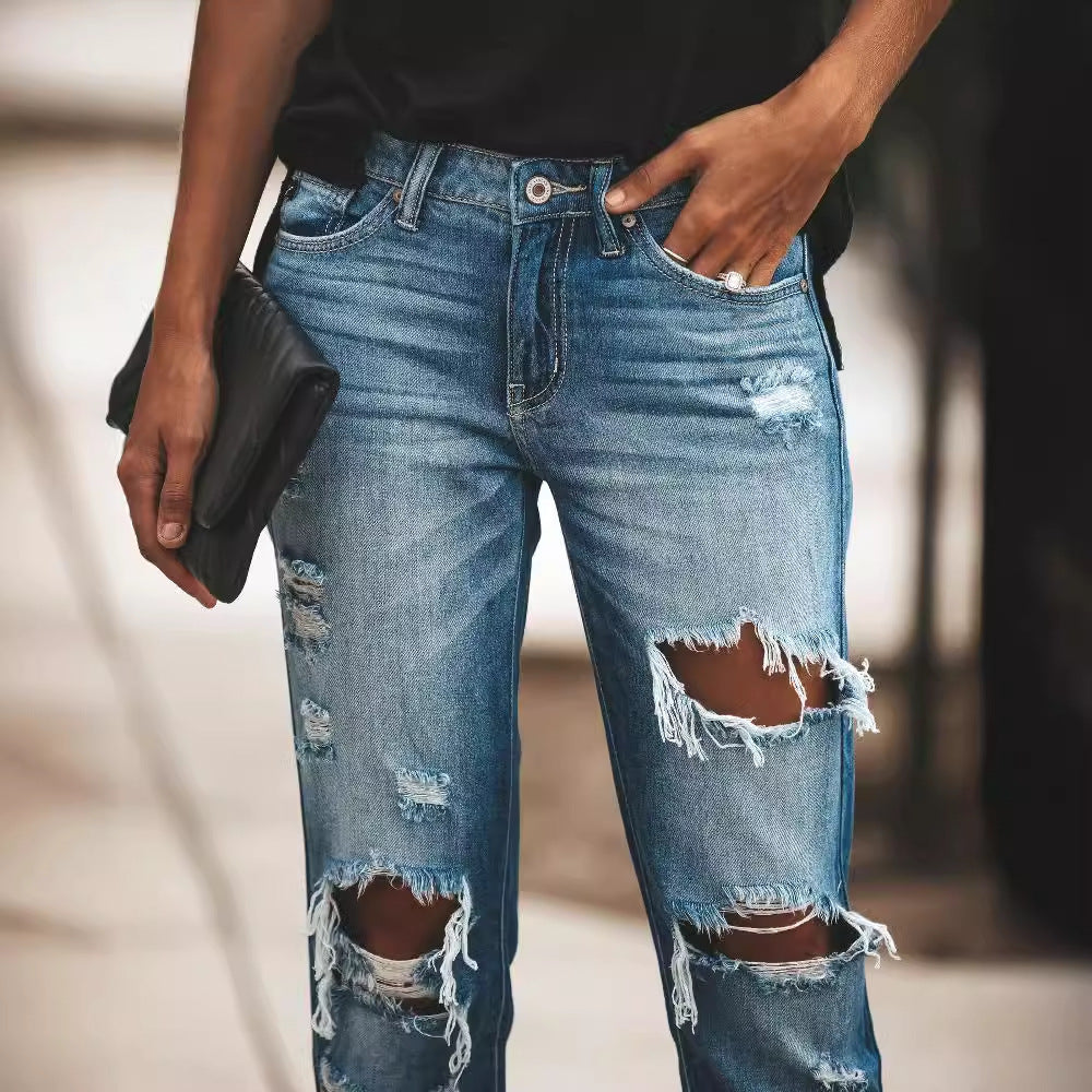 Damen Boyfriend Jeans im modischen Destroyed-Look mit lässigem Schnitt Drune