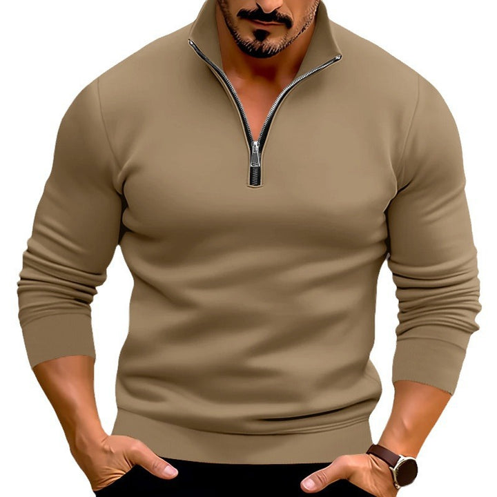 Herren nan taillierter Feinstrickpullover mit kurzem Reißverschluss und Stehkragen Drune