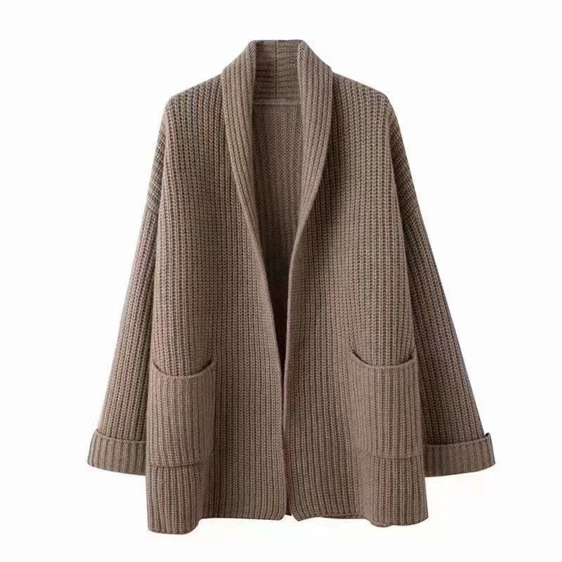 Damen Gemütlicher Strickcardigan mit tiefen Taschen Drune
