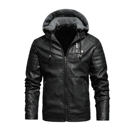 Herren Lederimitatjacke mit Kapuze und Teddyfutter Drune