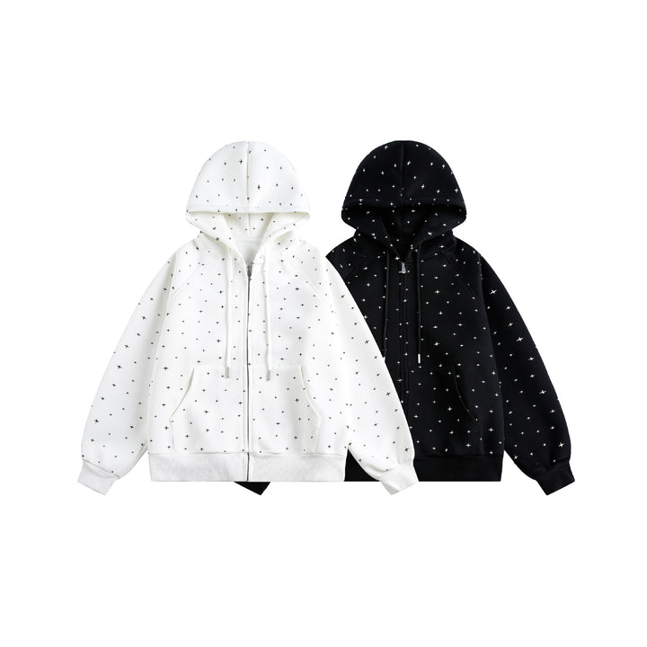 Unisex Oversize-Kapuzenjacke mit Sternchen-Print und durchgehendem Reißverschluss Drune