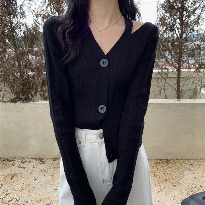 Damen Stilvolle Strickjacke mit V-Ausschnitt und Taschen Drune