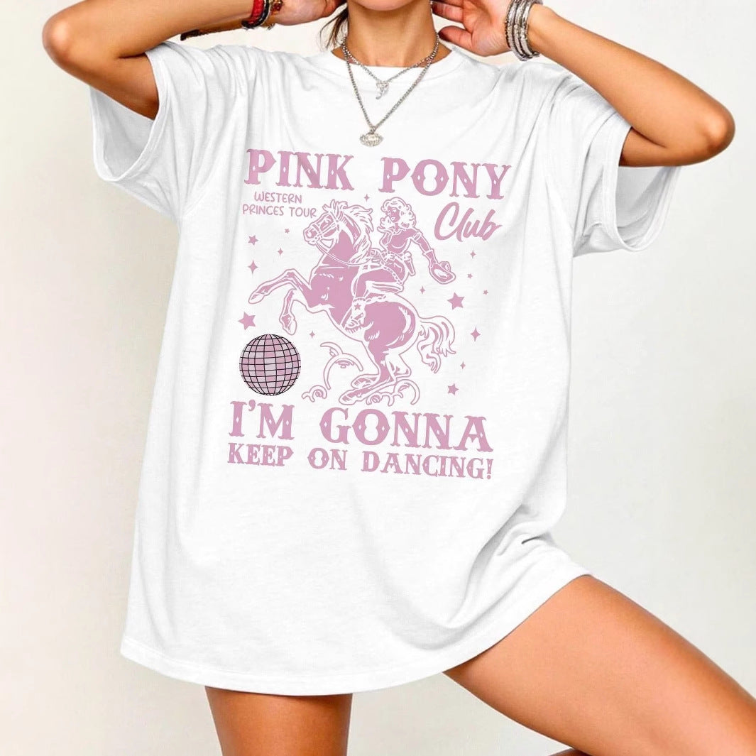 Damen Oversized T-Shirt mit kreativem Pferde- und Tanzmotiv Drune