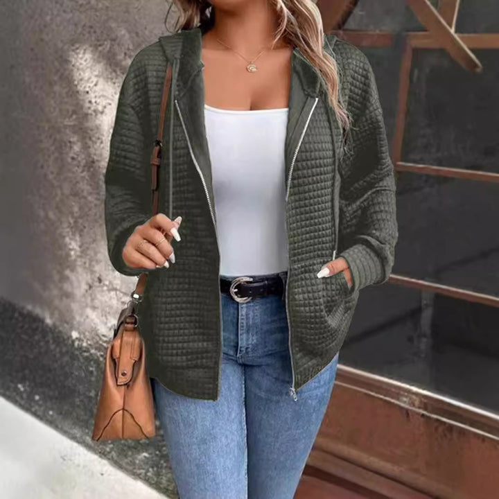Damen gemütliche Kapuzenjacke aus strukturiertem Material Drune