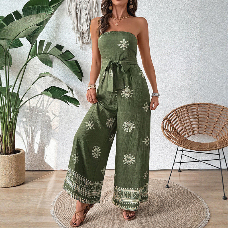 Damen Jumpsuit mit schulterfreiem Design und elegantem Bindegürtel Drune