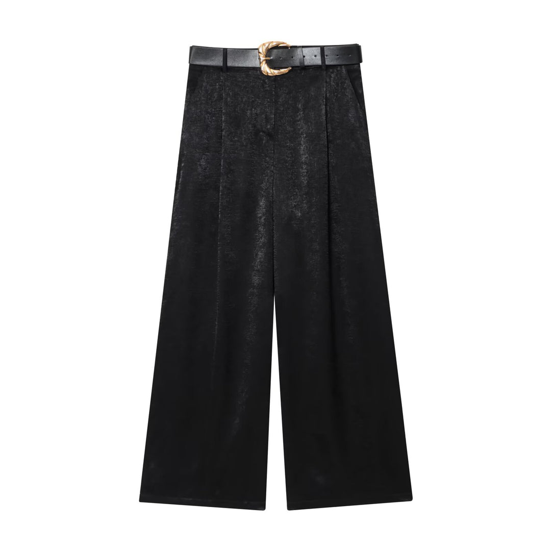 Damen High‑Waist Palazzo‑Hose mit Leoparden‑Print, weitem Bein und Ziergürtel Drune