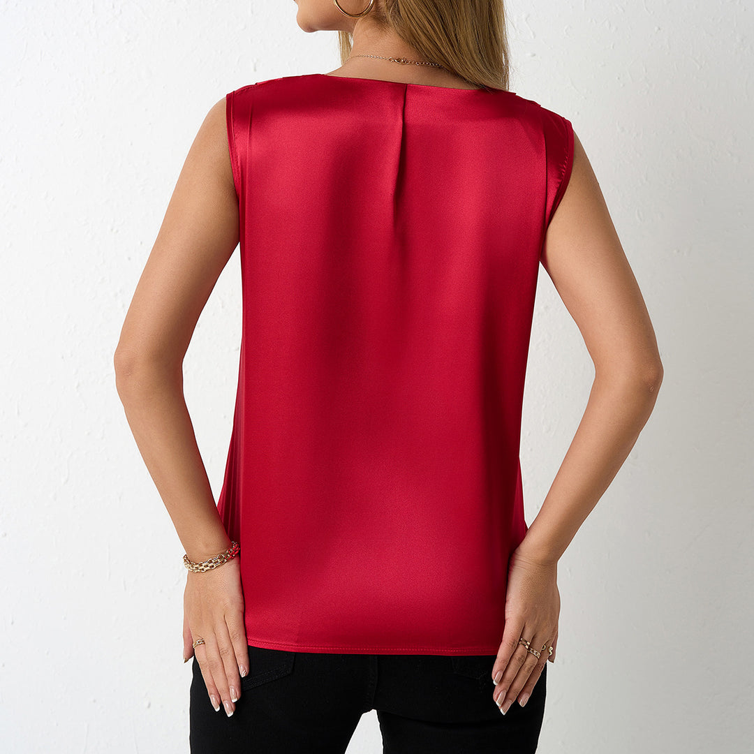Damen elegantes V-Ausschnitt Satin Top Drune
