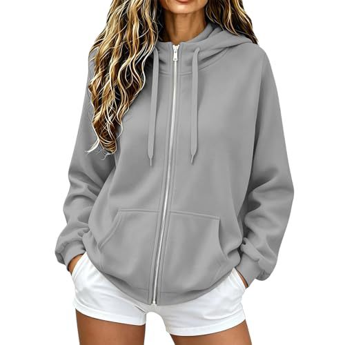 Damen Oversize-Zip-Hoodie aus Microfleece mit Kängurutaschen Drune