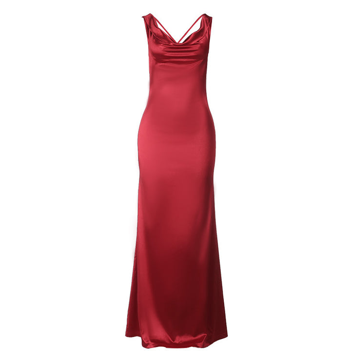 Damen elegantes Maxikleid mit tiefem Wasserfall-Ausschnitt und figurbetontem Schnitt Drune