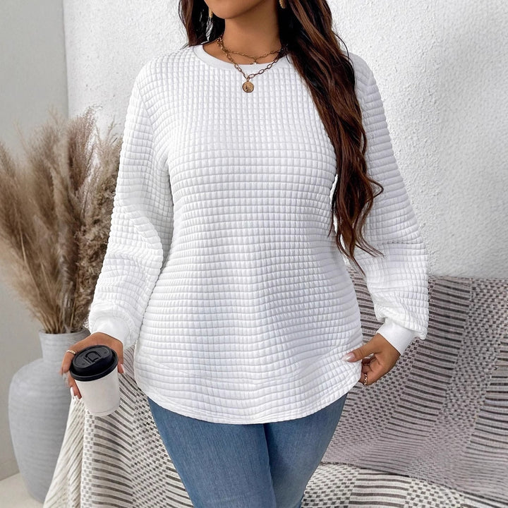 Damen nan Waffelstrick Longsleeve mit Rundhalsausschnitt, leicht A-Linien-Schnitt und gerippten Bündchen Drune